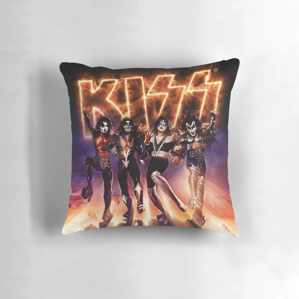 Pillow design featuring the KISS Destroyer album fire logo and band members