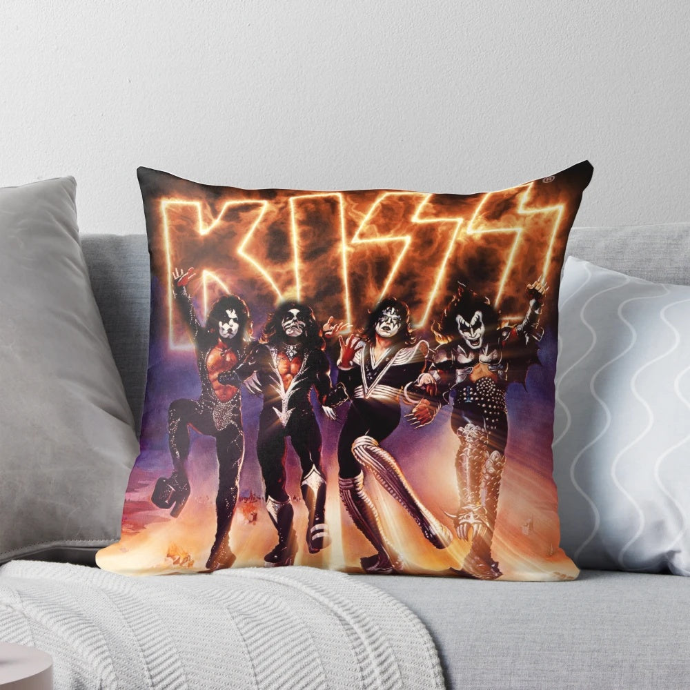 Pillow design featuring the KISS Destroyer album fire logo and band members
