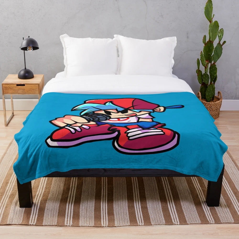 Detailed Boyfriend FNF Plush Blanket featuring the protagonist from the popular game Friday Night Funkin