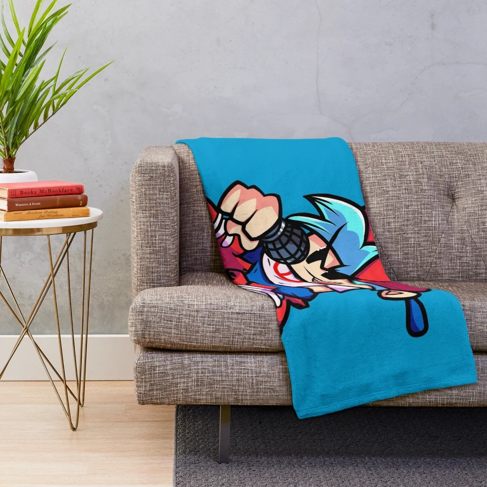 Detailed Boyfriend FNF Plush Blanket featuring the protagonist from the popular game Friday Night Funkin