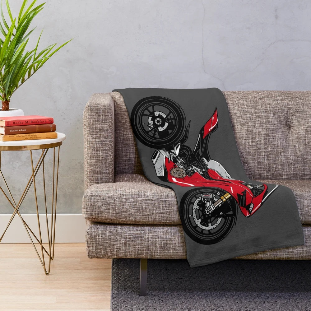 Ducati Panigale V4R inspired plush blanket with detailed design