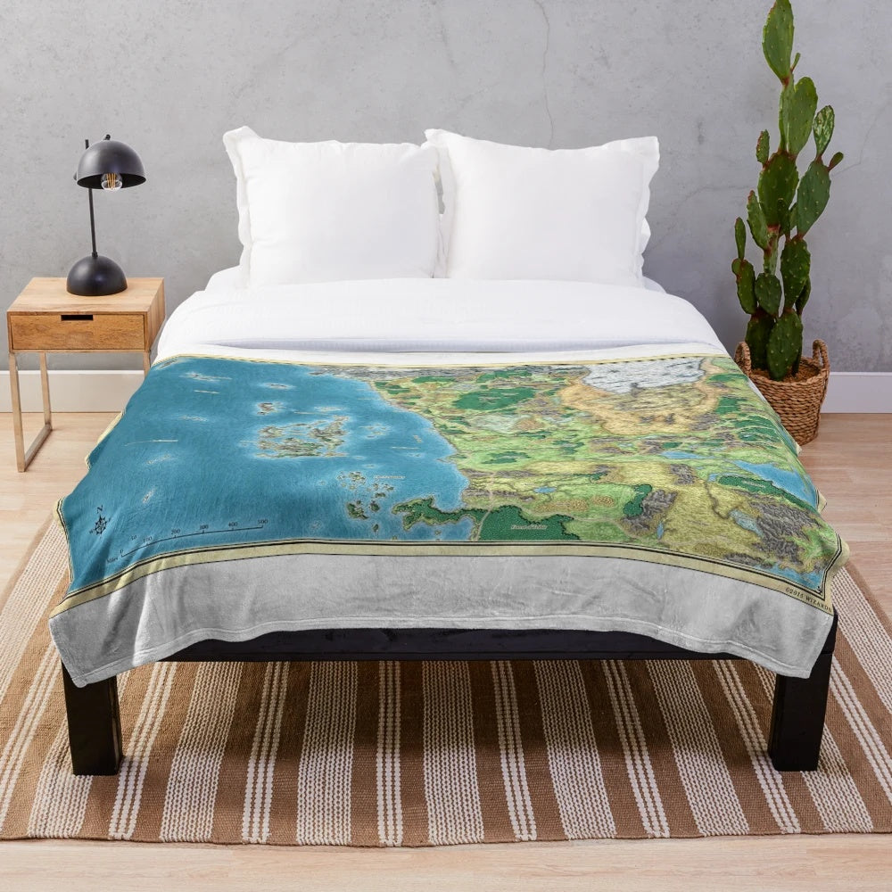 Faerun map plush blanket featuring the Forgotten Realms world of Dungeons & Dragons
