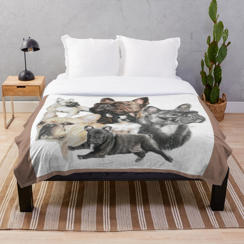 Detailed French Bulldog Montage Plush Blanket