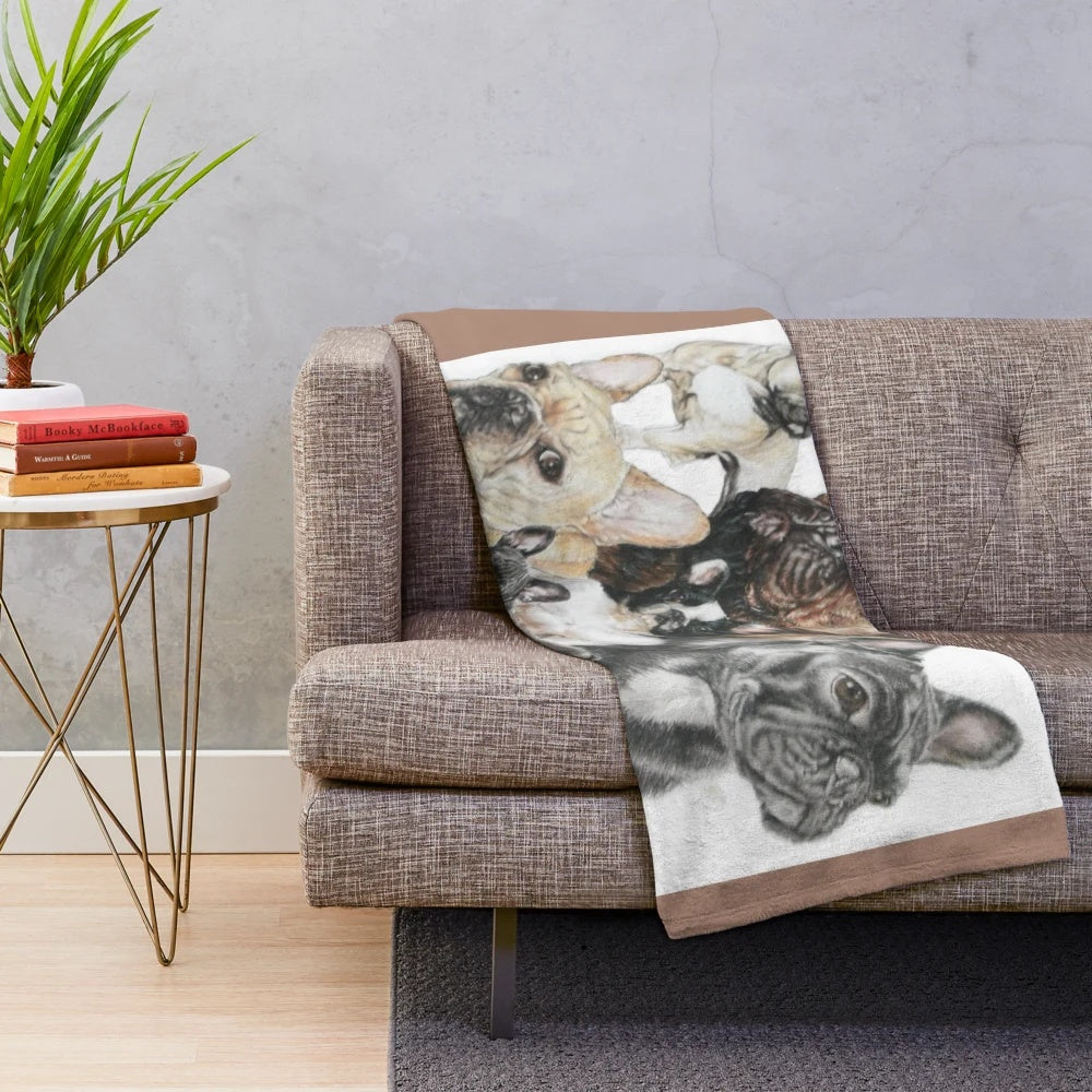 Detailed French Bulldog Montage Plush Blanket