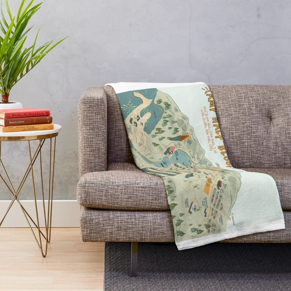 Plush blanket featuring a detailed map of Camp Half-Blood from the Percy Jackson universe