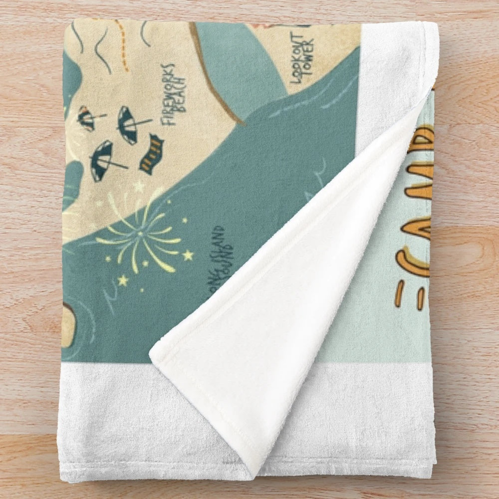 Plush blanket featuring a detailed map of Camp Half-Blood from the Percy Jackson universe