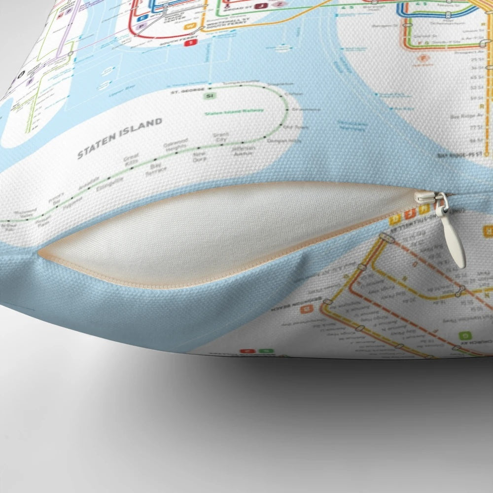 Detailed New York City subway map printed on a comfortable pillow