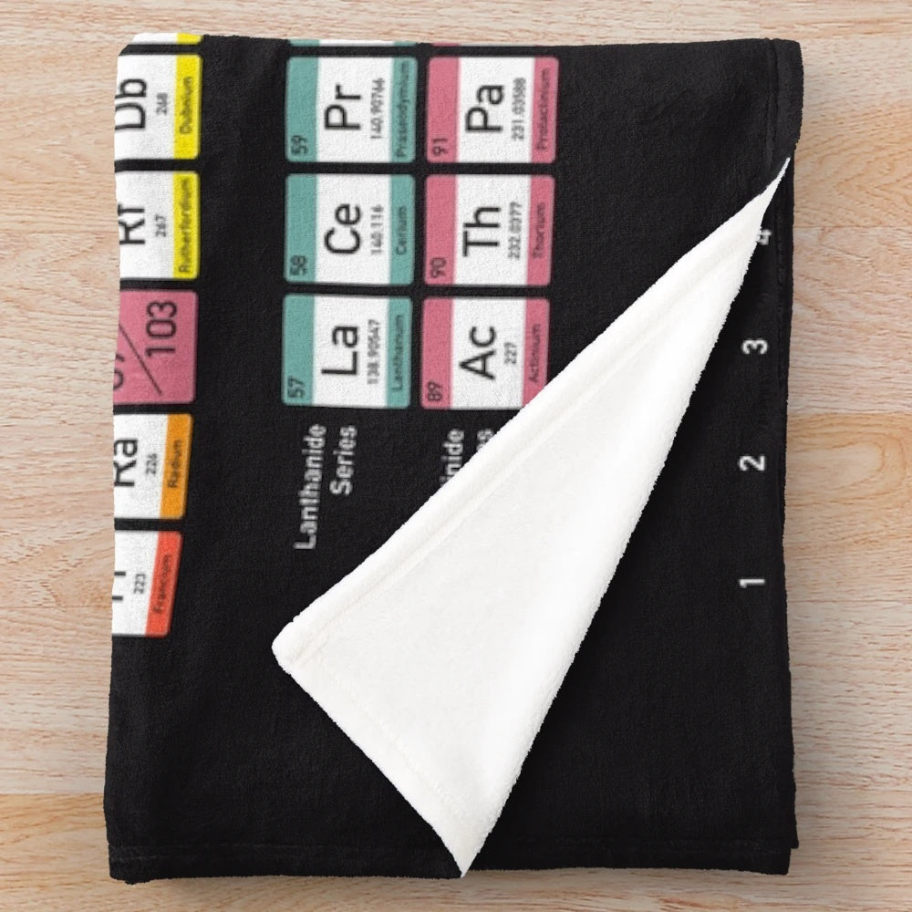 Periodic table plush blanket with color-coded elements