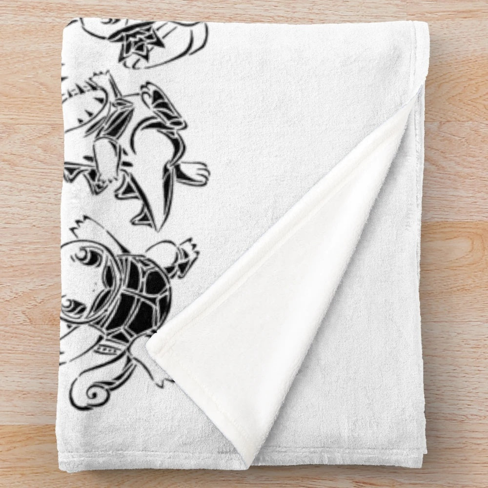 Detailed Pokemon-inspired black and white plush blanket
