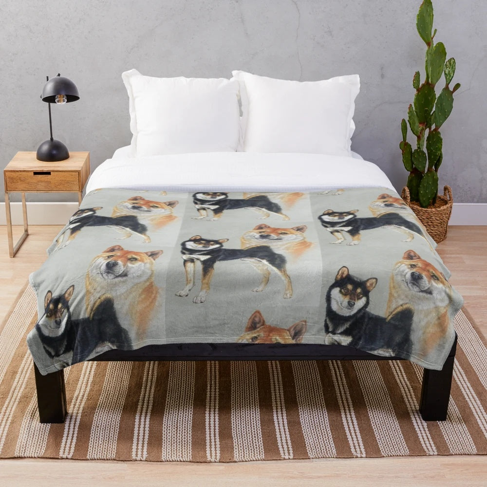 Shiba Inu inspired plush blanket with realistic design