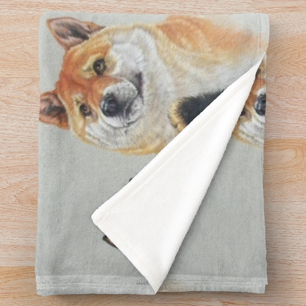 Shiba Inu inspired plush blanket with realistic design