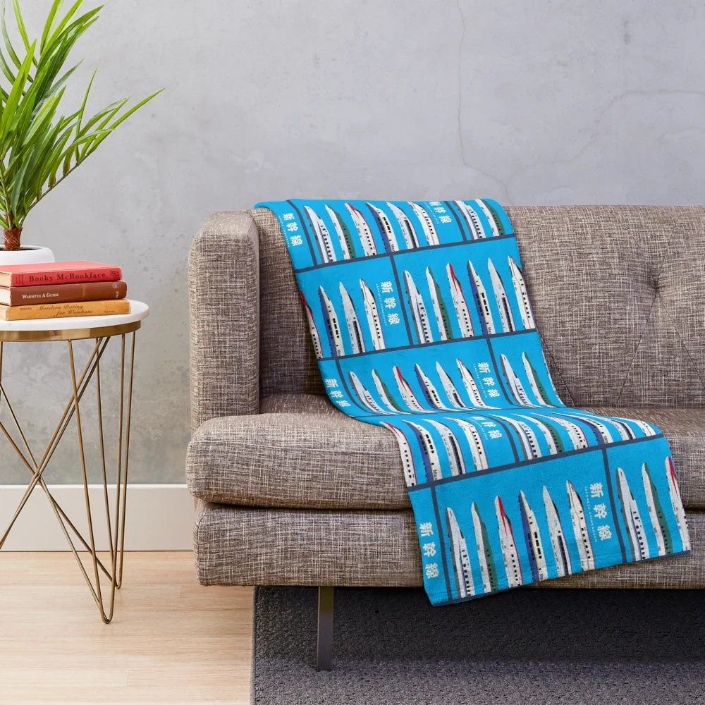 Japanese Shinkansen bullet train side view illustration on plush blanket