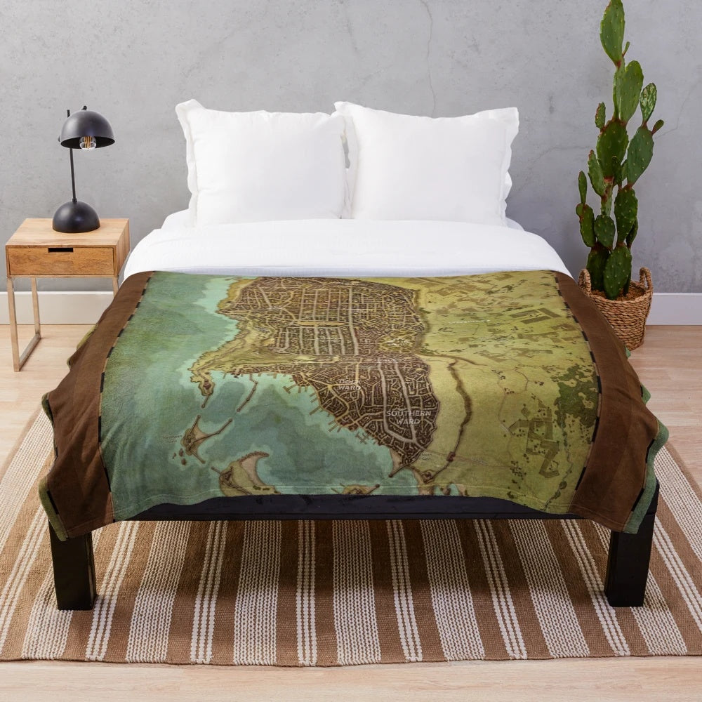 Waterdeep city map plush blanket with detailed fantasy geography