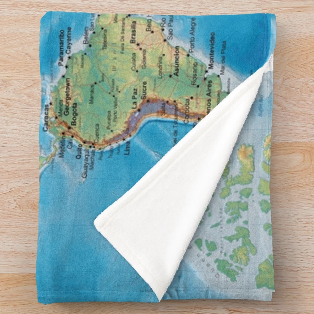 Detailed world map printed on a large, soft plush blanket for homeschooling and geography learning