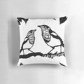 A black and white typography art print pillow featuring lyrics from the TV show Detectorists, designed with magpie imagery.