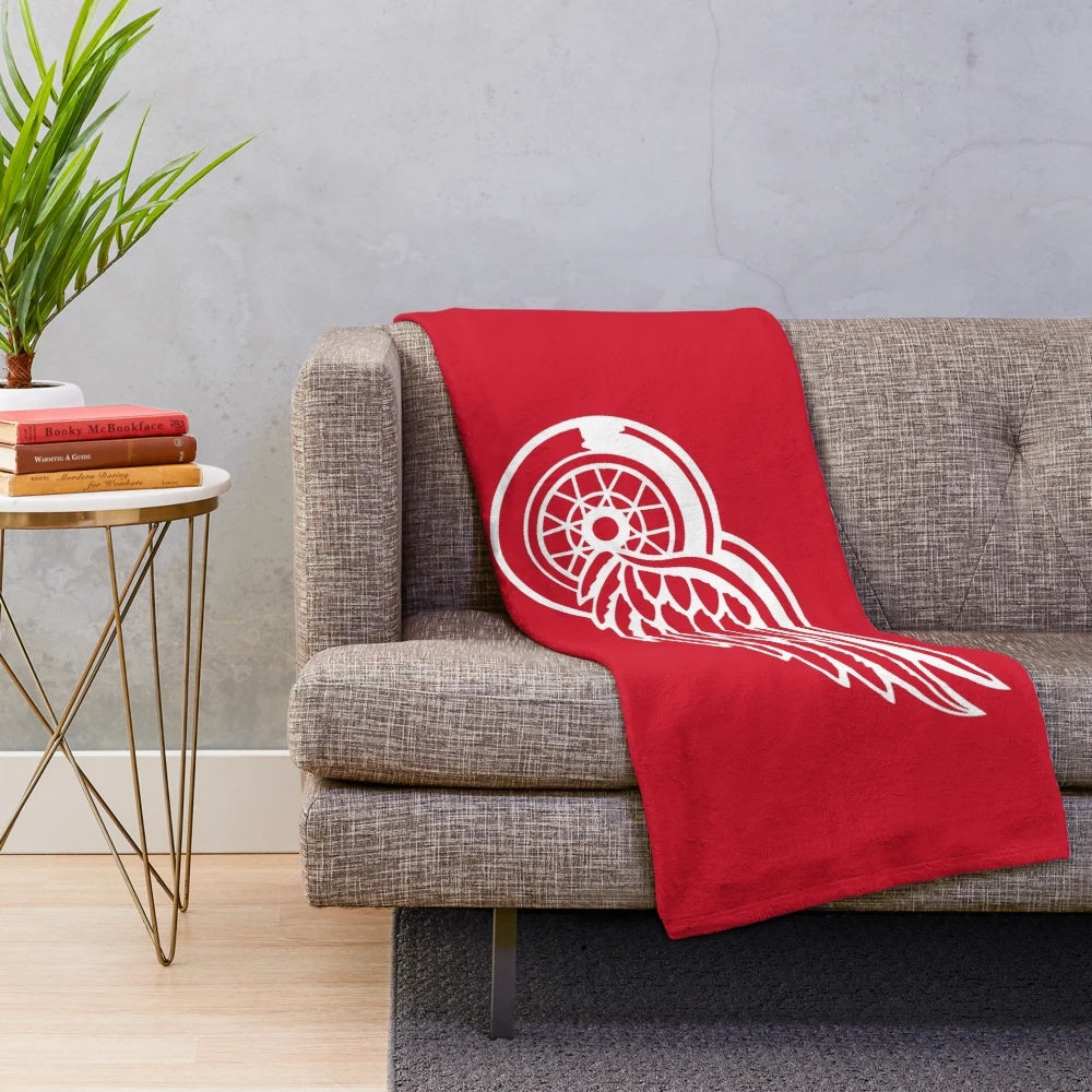 Detroit Red Wings inspired plush blanket with team colors and logo