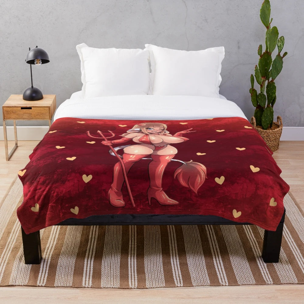 Plush blanket with devil-inspired design