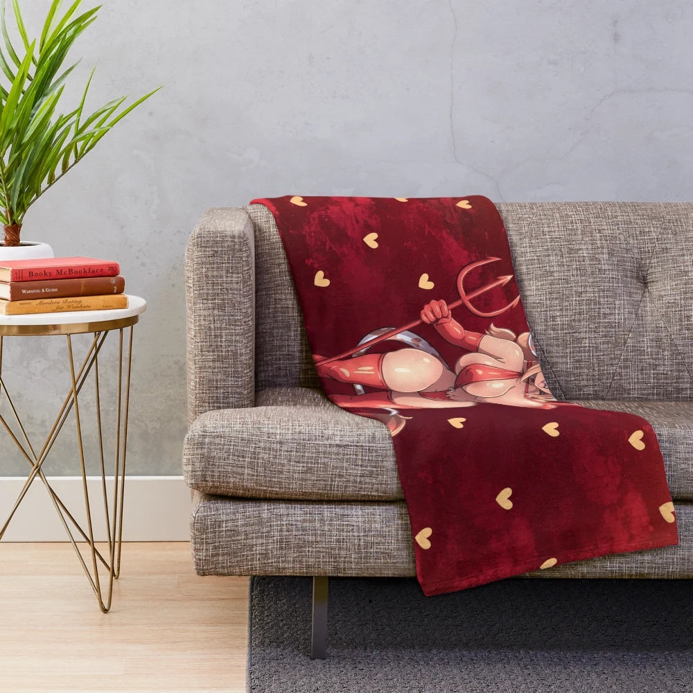 Plush blanket with devil-inspired design