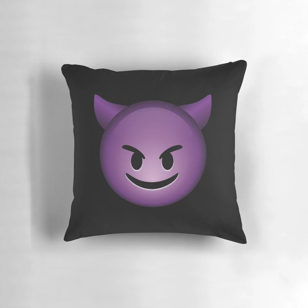 A black background pillow featuring a devil emoji illustration, perfect for TikTok fans.