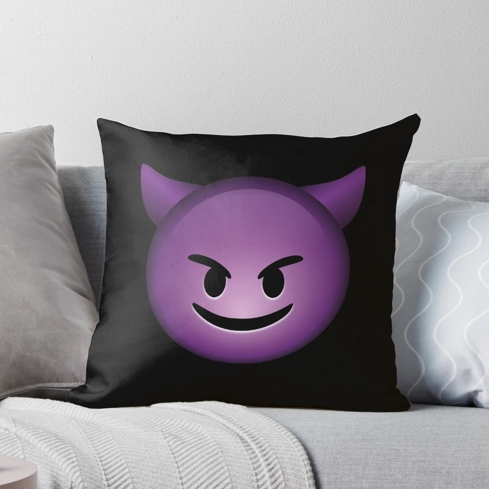 A black background pillow featuring a devil emoji illustration, perfect for TikTok fans.
