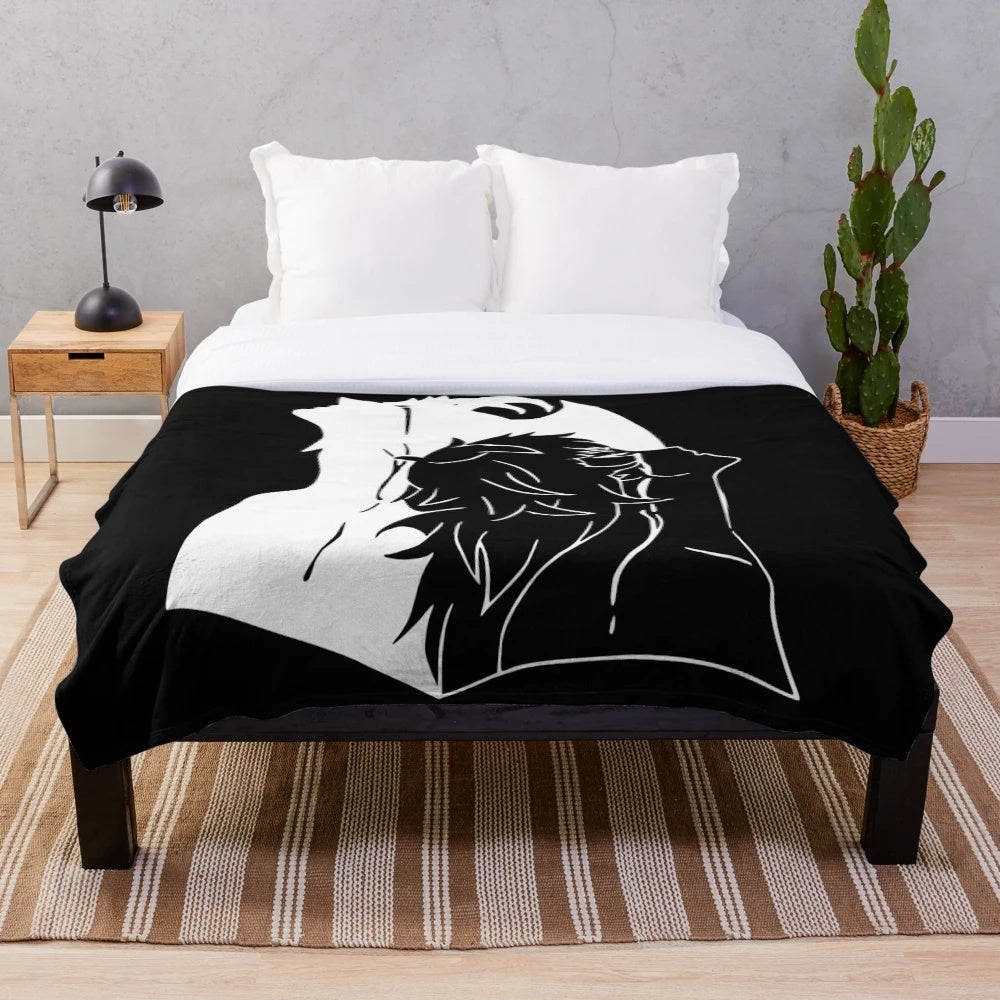 White plush blanket featuring characters from the anime series Devilman Crybaby