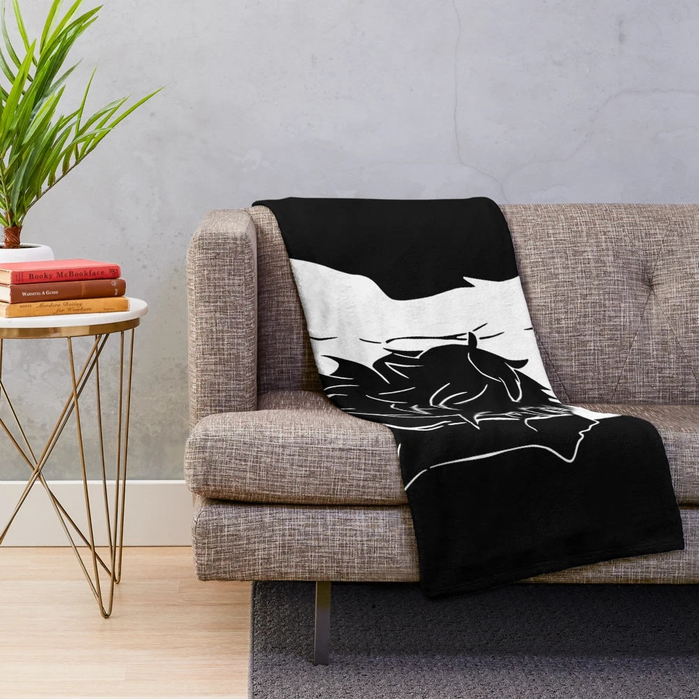 White plush blanket featuring characters from the anime series Devilman Crybaby