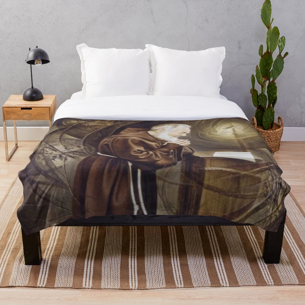 Padre Pio Plush Blanket featuring religious imagery