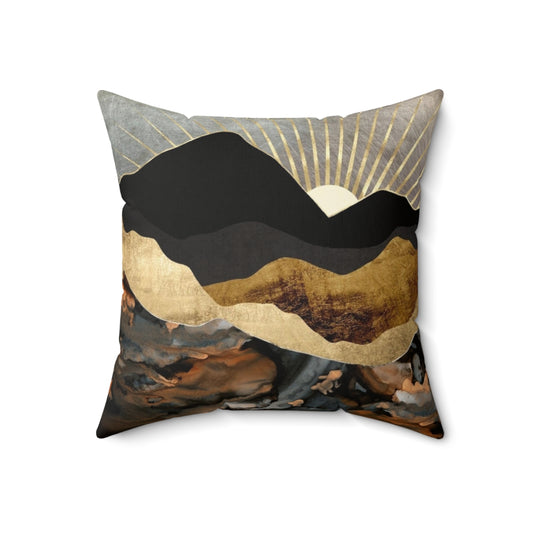 Copper and gold abstract mountain landscape pillow design