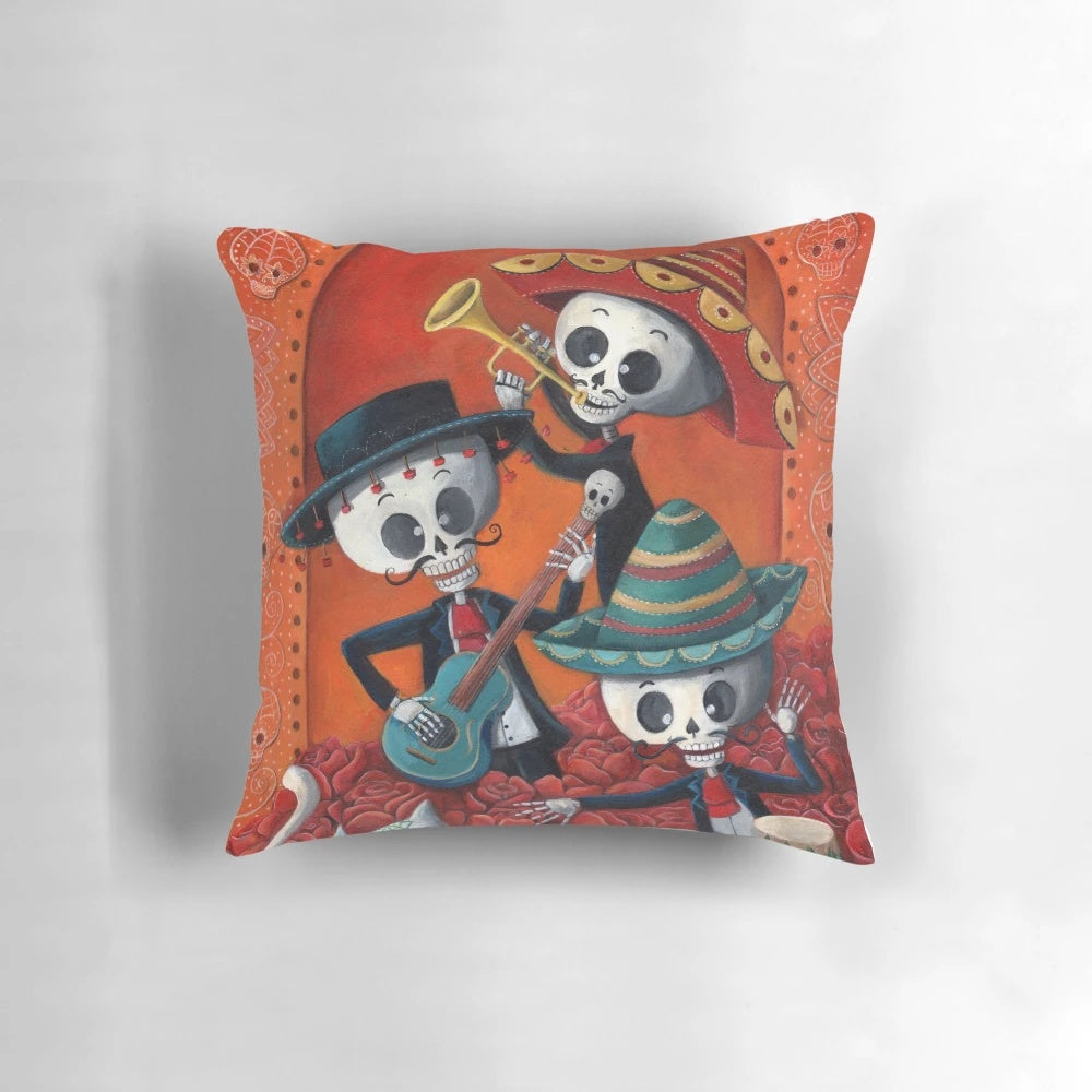 Dia de Los Muertos Skeleton Musician Pillow - Authentic Mexican Folklore Art