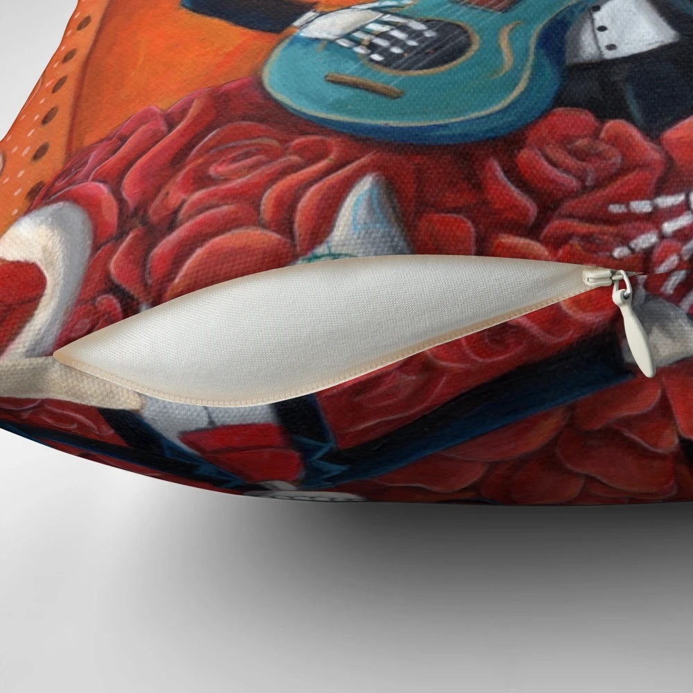 Dia de Los Muertos Skeleton Musician Pillow - Authentic Mexican Folklore Art