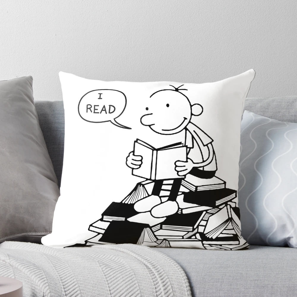 "Diary of a Wimpy Kid-themed decorative pillow for book lovers and literary enthusiasts"