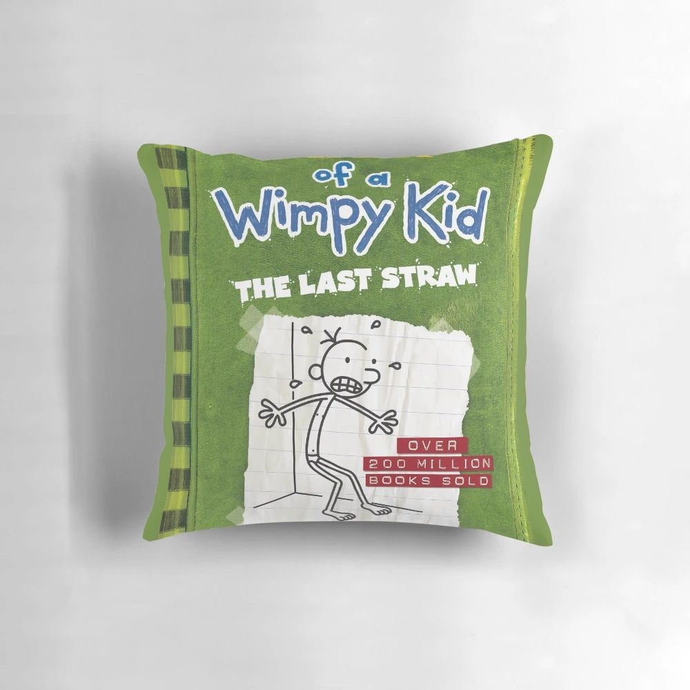 Diary of a Wimpy Kid The Last Straw book cover printed on a soft, plush pillow cushion for bedroom and home decor.