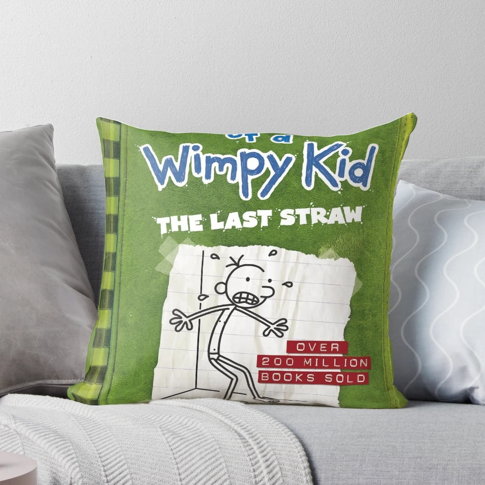 Diary of a Wimpy Kid The Last Straw book cover printed on a soft, plush pillow cushion for bedroom and home decor.
