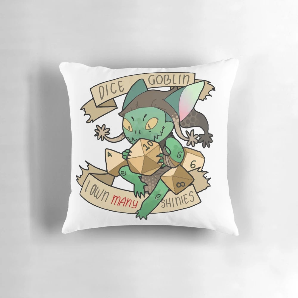 Dice Goblin Pillow, a whimsical and functional accessory for tabletop roleplaying games