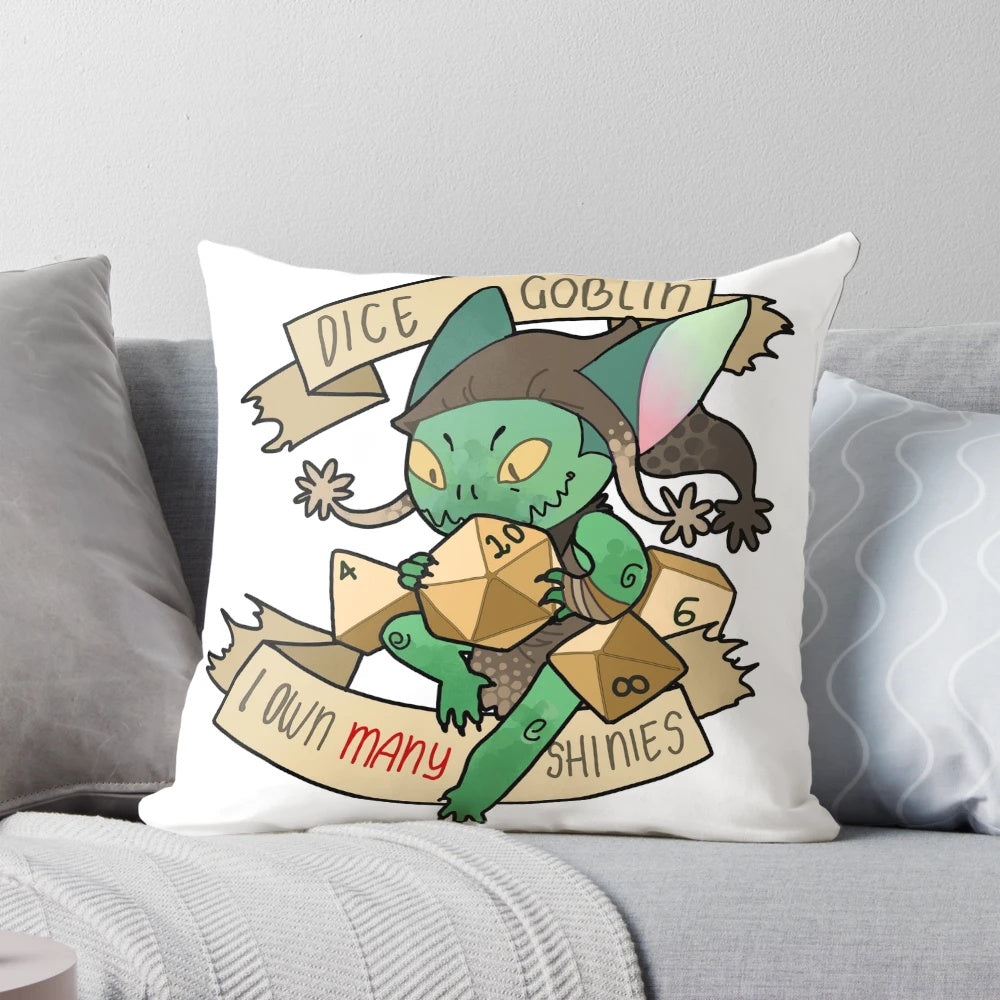 Dice Goblin Pillow, a whimsical and functional accessory for tabletop roleplaying games