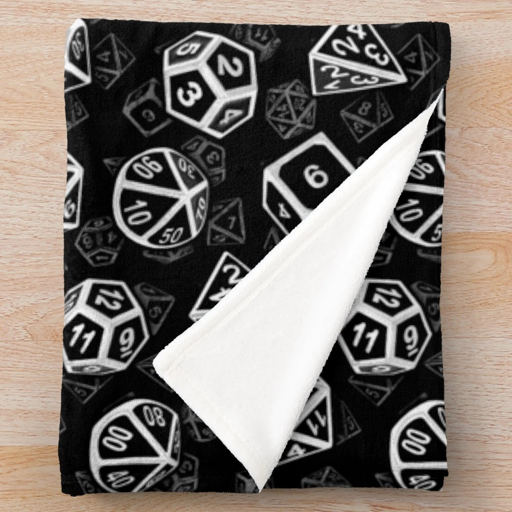 White d20 dice pattern plush blanket