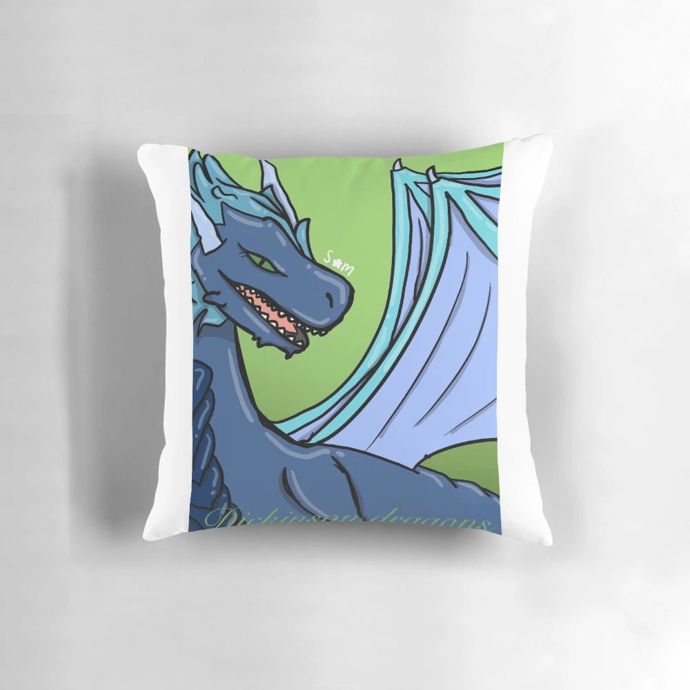 Dickinson Dragons-themed decorative pillow featuring a dragon design