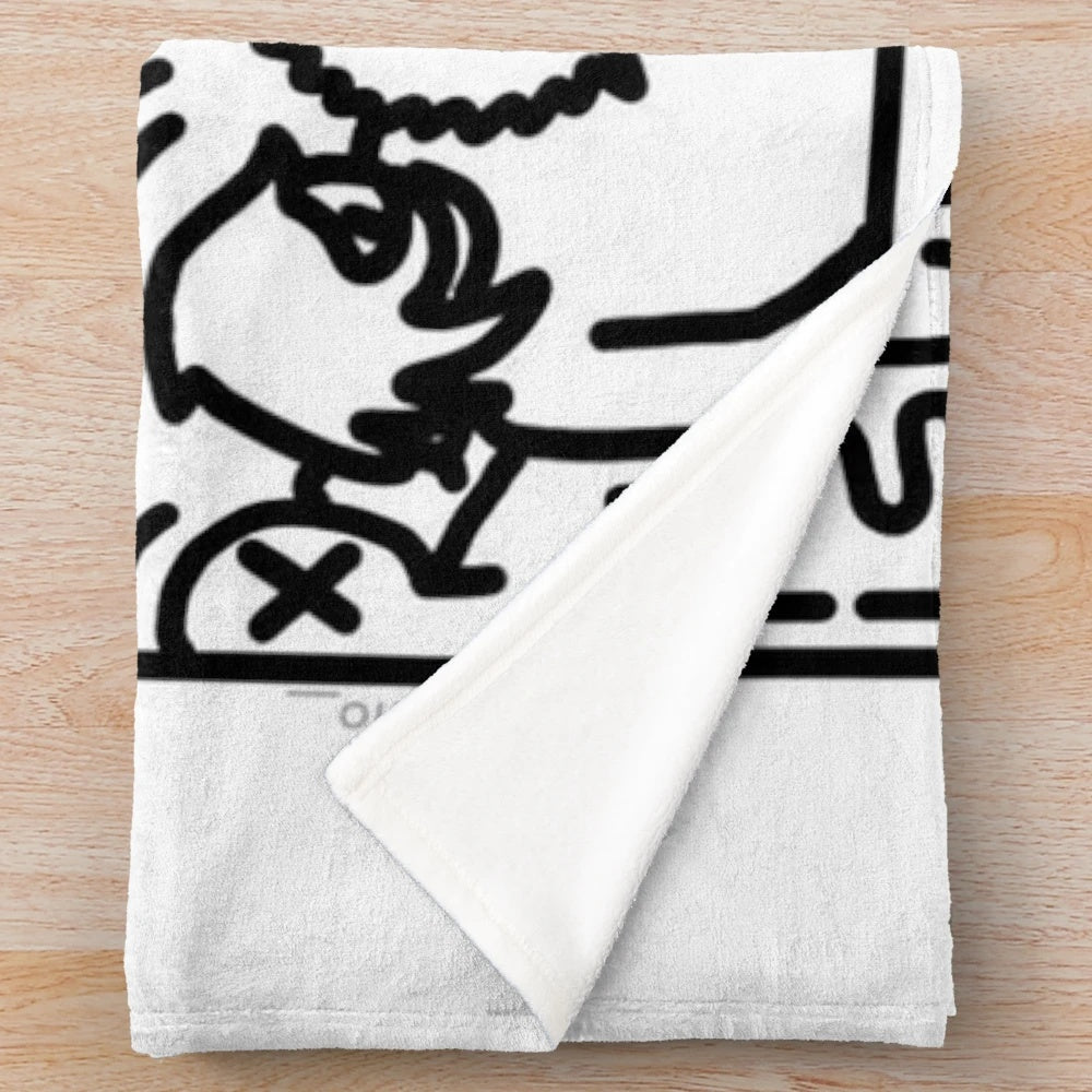 Die Lit inspired black and white plush blanket with cartoon sketch design