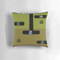 Vibrant Dig Dug-inspired pillow with iconic pixel art design, perfect for retro gaming enthusiasts