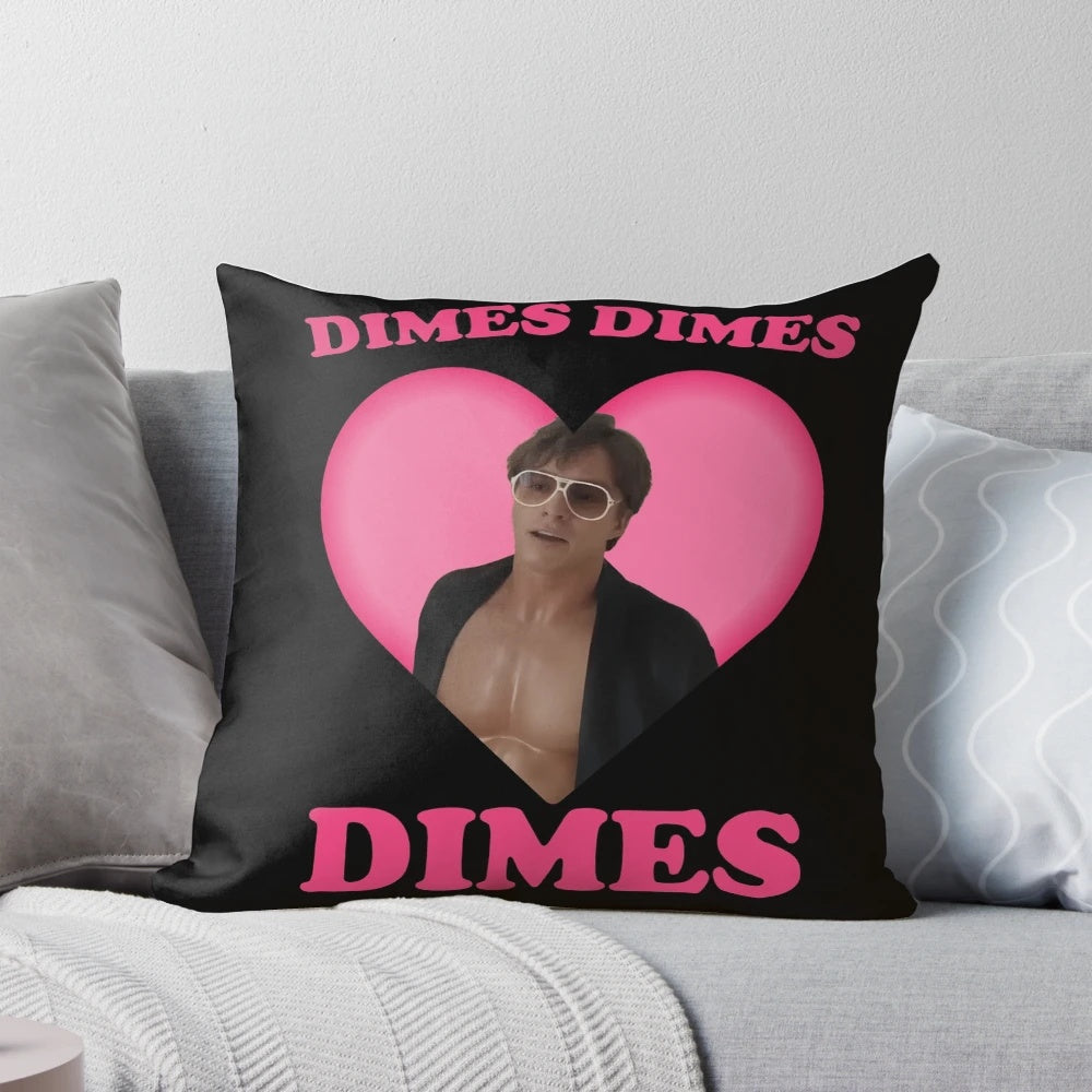 Colorful pillow featuring the phrase 'Dimes Dimes Dimes' and an image of Nicholas Alexander Chavez, a popular Netflix actor