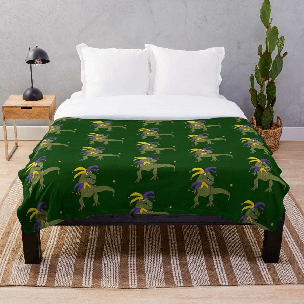 Cozy T-Rex Plush Dinosaur Jester Throw Blanket