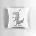 Vibrant abstract art dinosaur character with party hat on decorative throw pillow