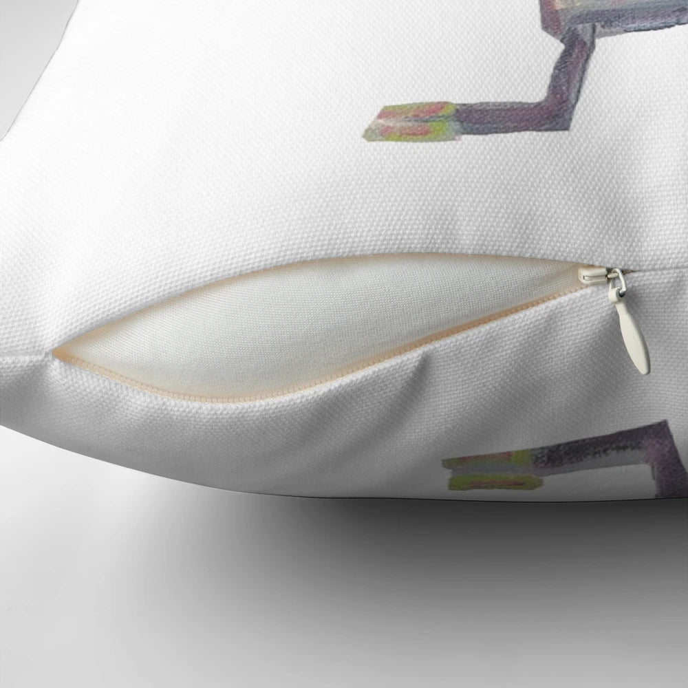 Vibrant abstract art dinosaur character with party hat on decorative throw pillow