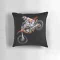 Dirt bike and motocross jump pillow with action-packed graphics