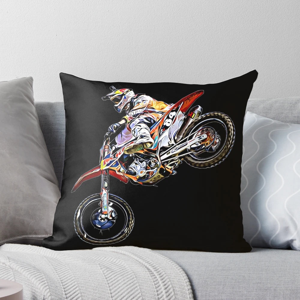 Dirt bike and motocross jump pillow with action-packed graphics