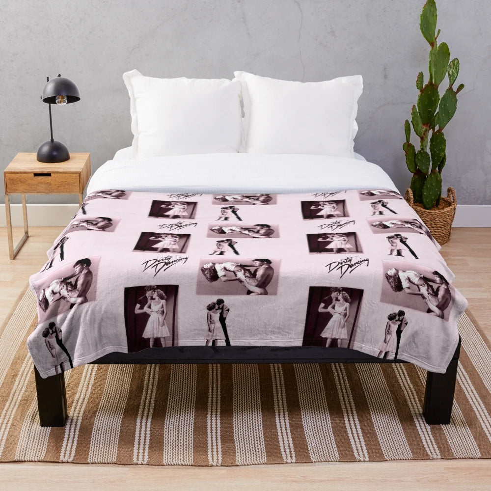 Dirty Dancing-inspired plush blanket with collage design featuring Patrick Swayze and Jennifer Grey