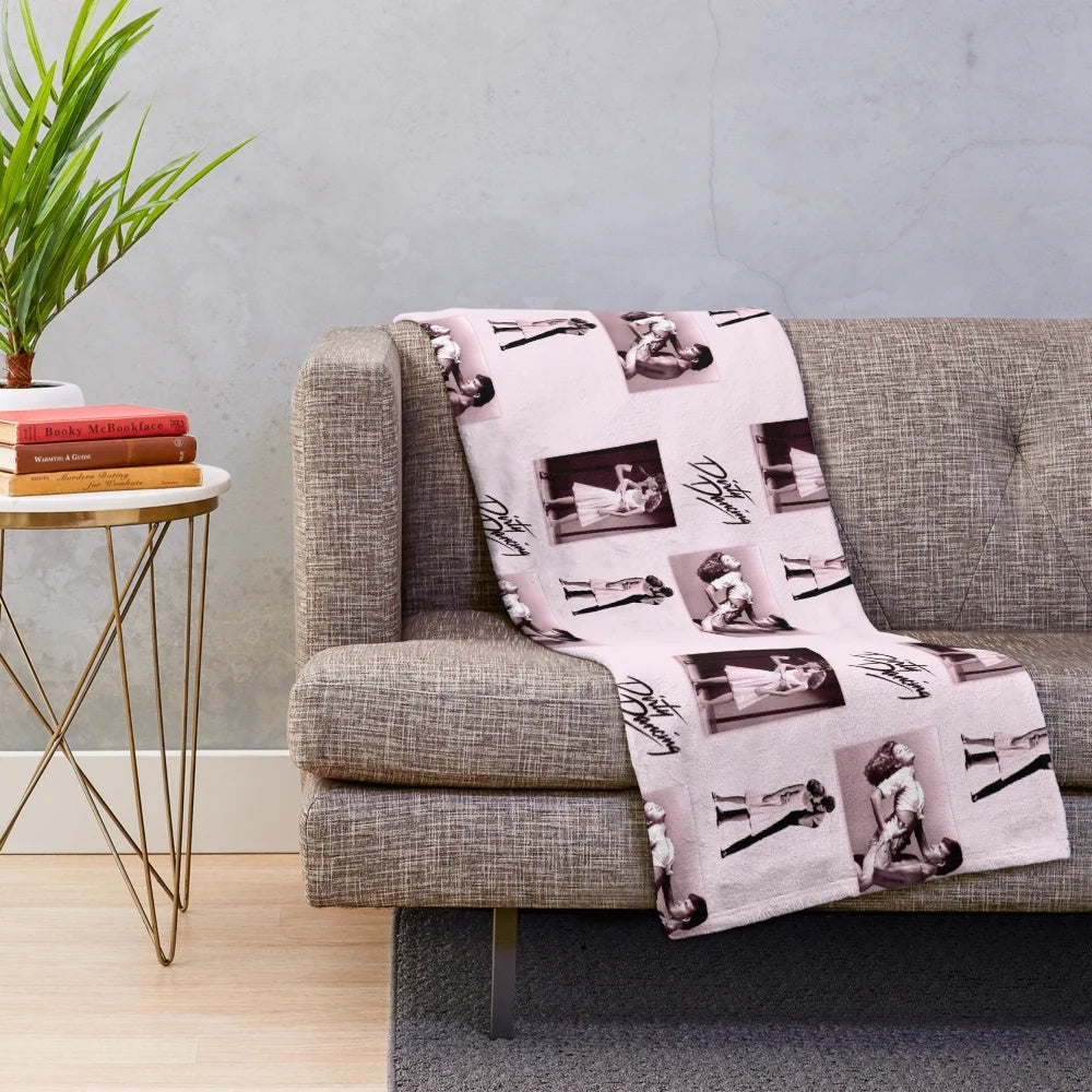 Dirty Dancing-inspired plush blanket with collage design featuring Patrick Swayze and Jennifer Grey