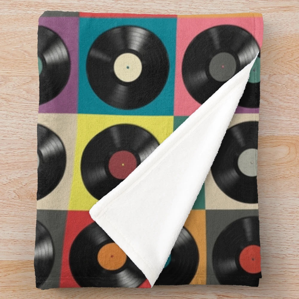 Discjockey pattern plush blanket with vinyl turntable design