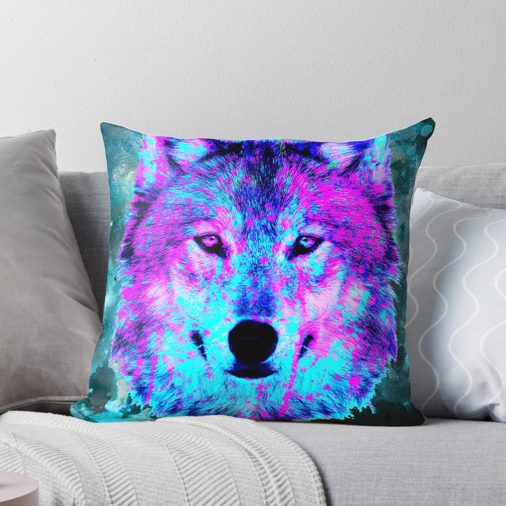 Digital disco wolf print pillow, perfect for adding a touch of retro flair to any room.