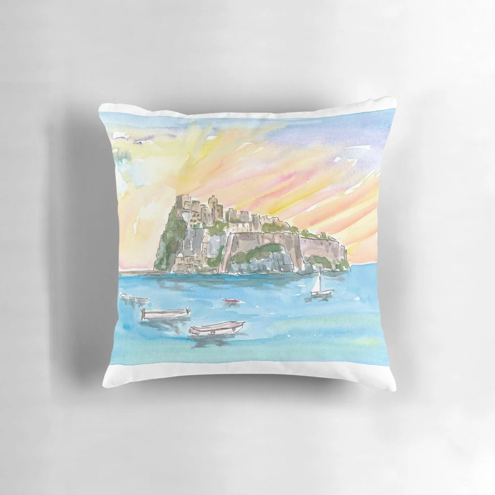 Pillow featuring the iconic Castello Aragonese in Ischia, Italy